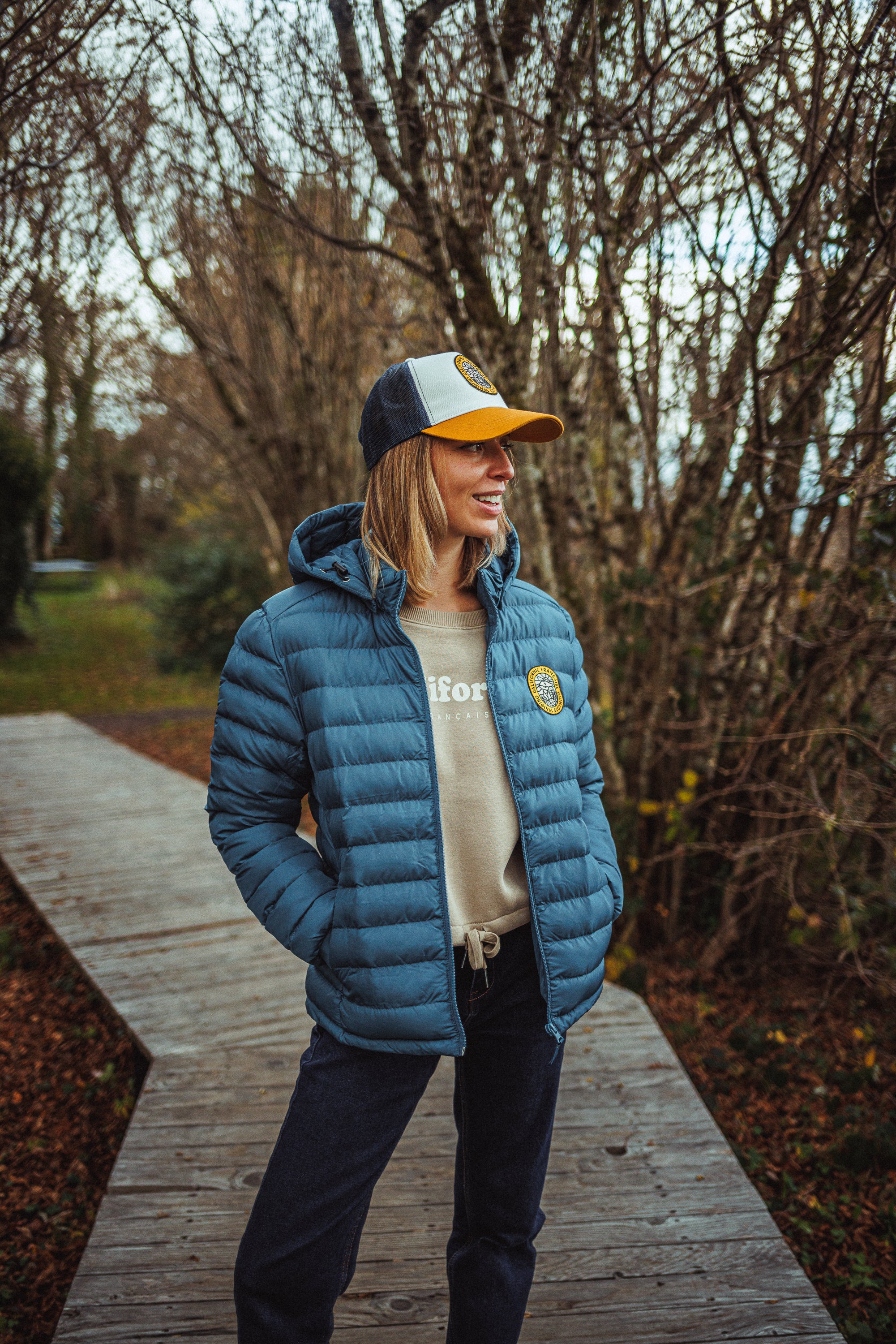 Women Puffy Jacket Volcanic Sunset Cobalt