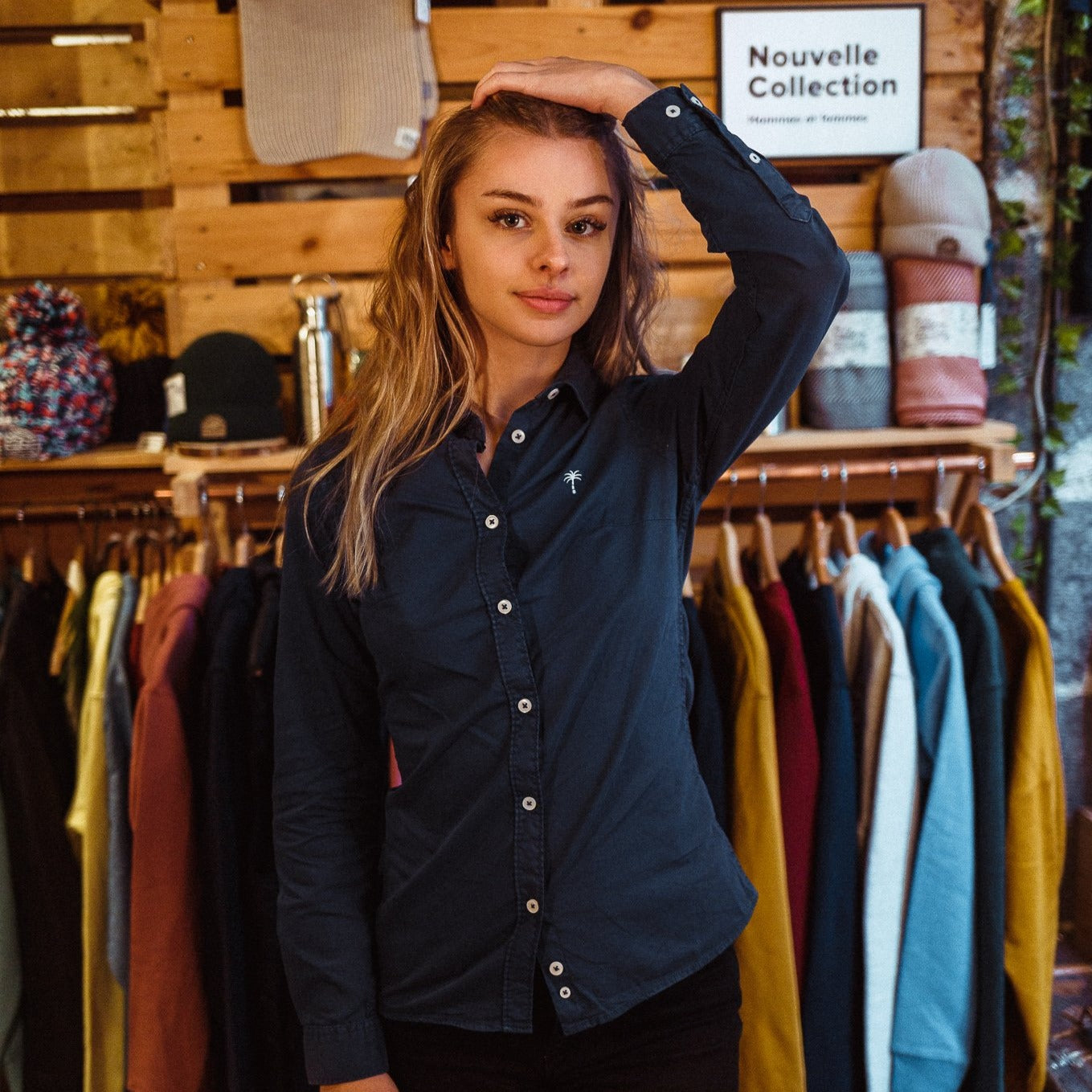 Women Washed Navy Palmito Shirt
